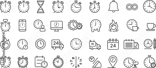 Time tracking icon set for scheduling, stopwatch, calendar, deadline, alarm, reminder, productivity, logistics, delivery, and time management apps