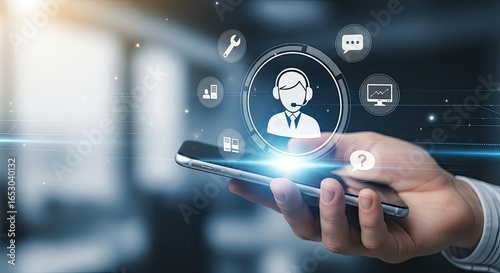 customer service support with communication icon technology concept. call center Business technology button on virtual screen