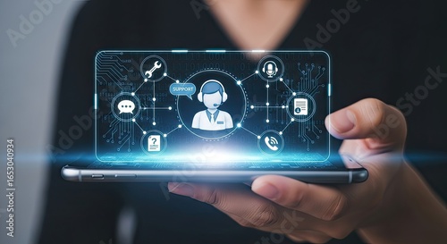 customer service support with communication icon technology concept. call center Business technology button on virtual screen