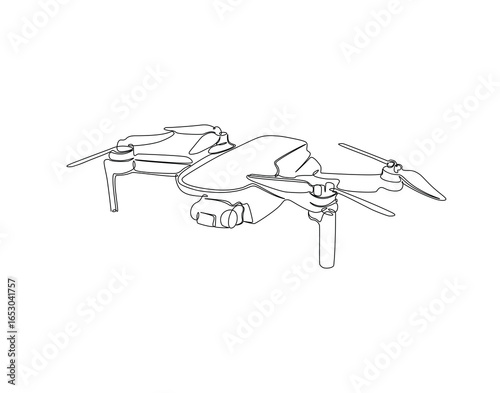 Drone continuous line. Continuous one line drawing of quadcopter camera. Modern air technology for photography concept concept. Single line drawing