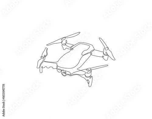 Drone continuous line. Continuous one line drawing of quadcopter camera. Modern air technology for photography concept concept. Single line drawing