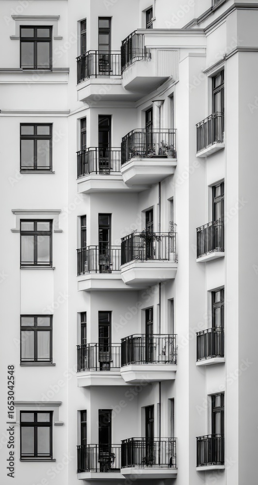 Fototapeta premium Modern apartment building facade, black and white