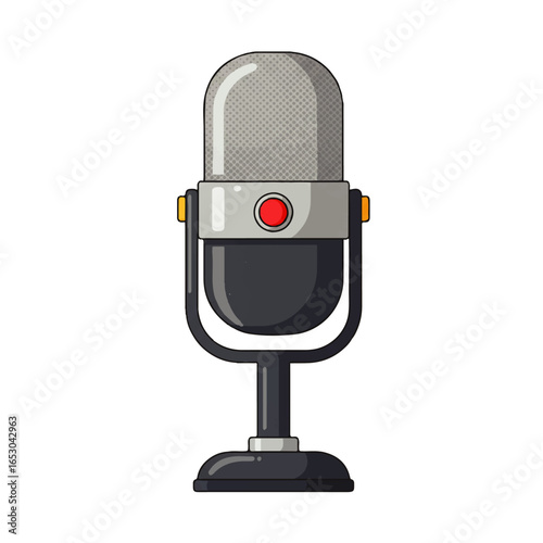 Retro microphone illustration, vintage style, broadcasting equipment, recording device.