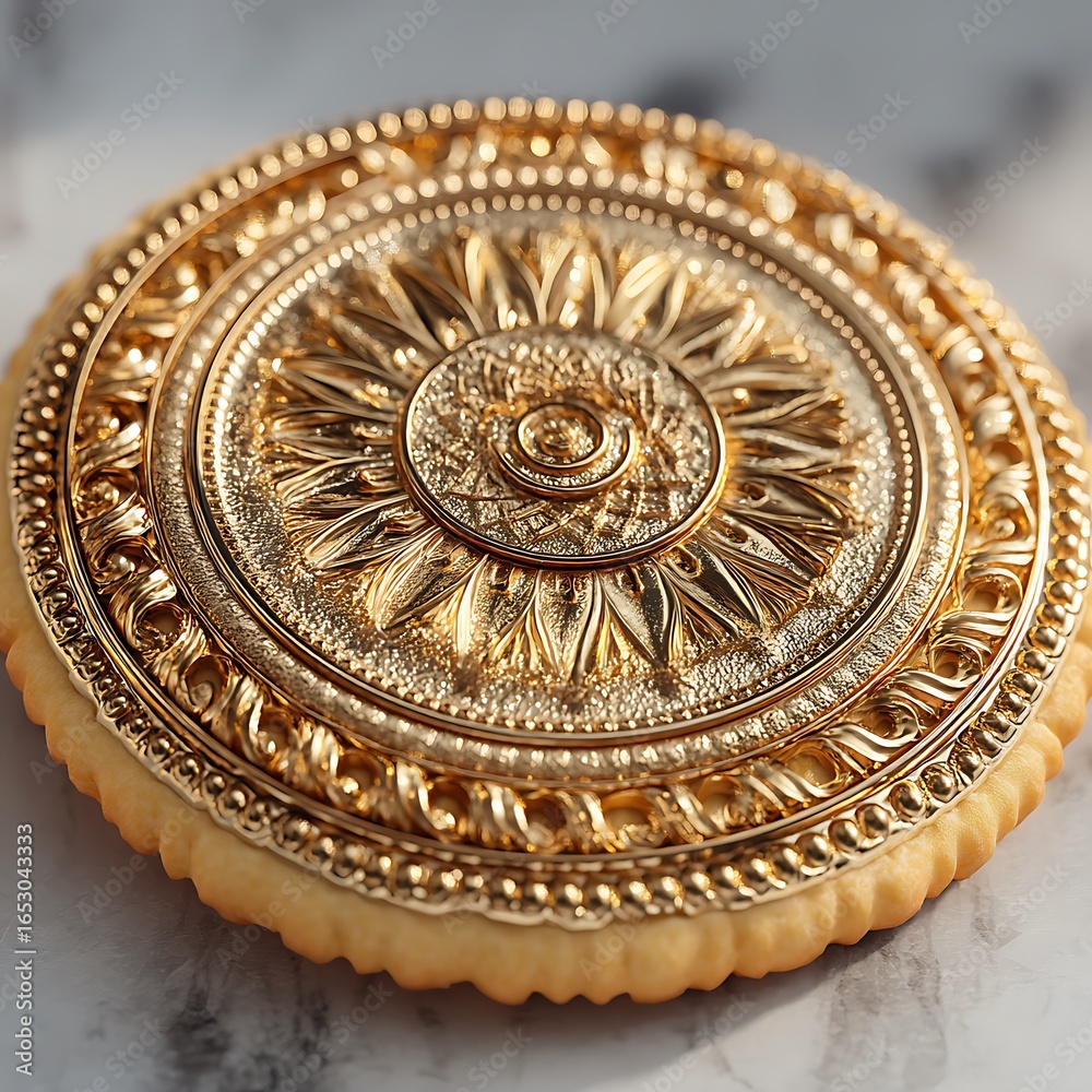 Obraz premium Golden cookie with beautifully designed royal ornamental pattern high resolution pictures]