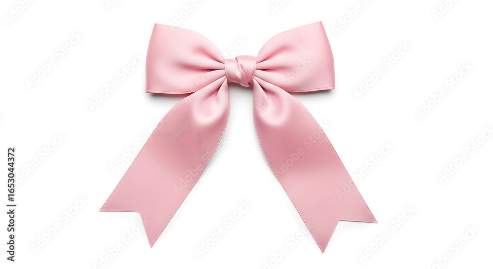 Fototapeta premium Elegant pink satin ribbon bow, isolated on white background, perfect for gift wrapping and festive decorations