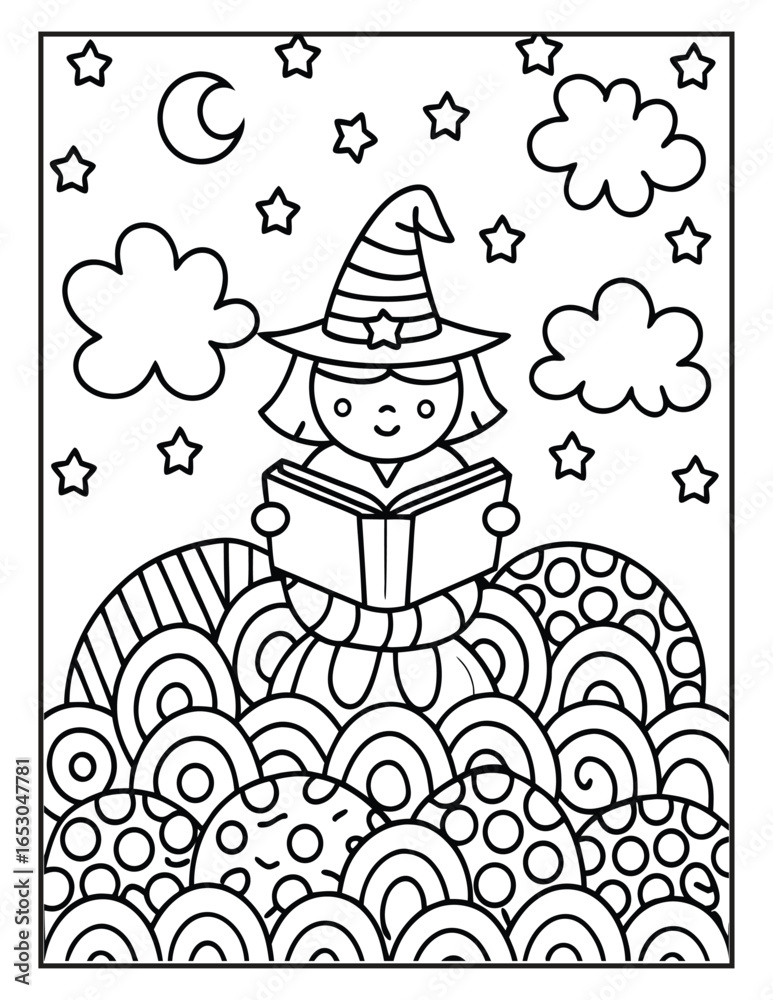 Fototapeta premium Halloween Spooky Coloring Page for Kids and Adults | Creepy and Fun Halloween Illustration