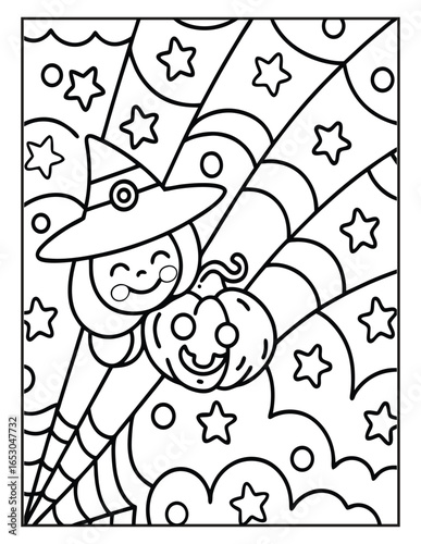 Halloween Spooky Coloring Page for Kids and Adults | Creepy and Fun Halloween Illustration