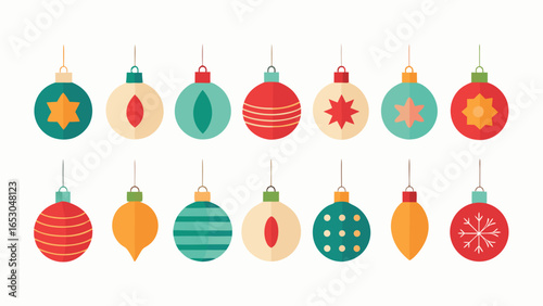 Colorful Christmas Ornaments Hanging in a Row for Holiday Decoration