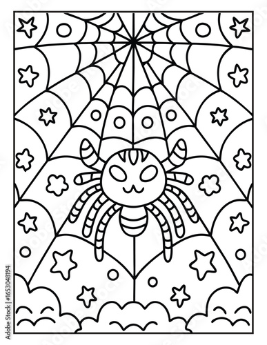Halloween Spooky Coloring Page for Kids and Adults | Creepy and Fun Halloween Illustration