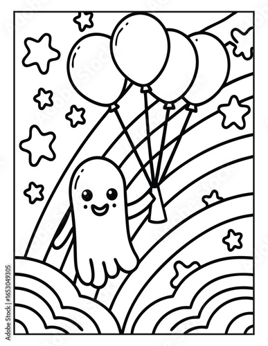 Halloween Spooky Coloring Page for Kids and Adults | Creepy and Fun Halloween Illustration