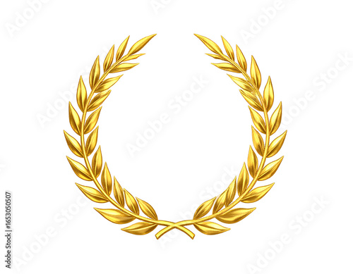 Gold laurel wreath isolated on transparent background.