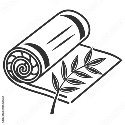Rolled yoga mat and leaves symbolizing fitness and wellness lifestyle