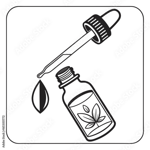 Essential oil dropper bottle with leaf design for wellness and aromatherapy