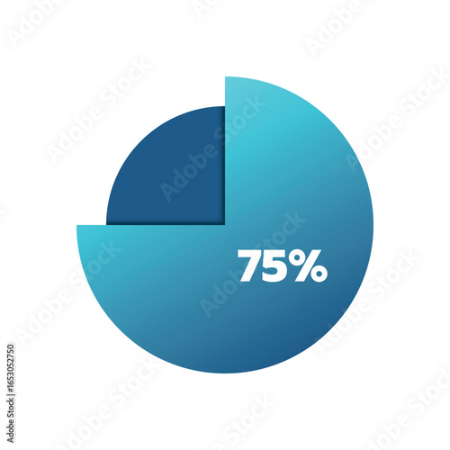 75 percent pie chart. Isolated symbol. Vector gradient element. Infographic sign. Illustration, icon for business, finance, report, web design, download, presentation