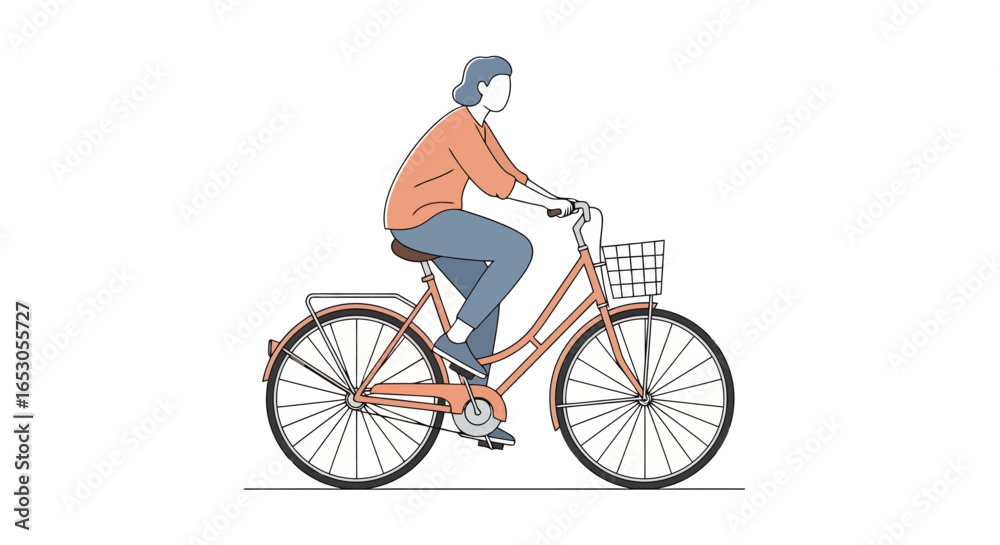 Fototapeta premium Minimalist Illustration of a Woman Riding a Bicycle for Lifestyle, Transportation, and Sustainable Living Concepts in Urban Environments