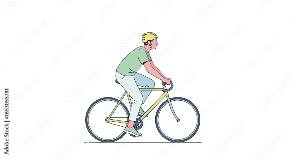 Fototapeta premium Minimalist Illustration of a Cyclist on a Road Bike Against a White Background, Suitable for Fitness, Transportation, and Active Lifestyle Content