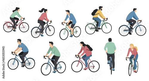 Diverse Group of Cyclists Illustration for Promoting Active Lifestyles, Urban Mobility, and Sustainable Transportation Initiatives and Projects.