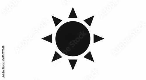 Vector icon of the sun in minimalist black style representing weather, summer, and energy