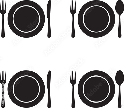 Set of Plate with fork silhouette vector illustration isolated On Transparent Background