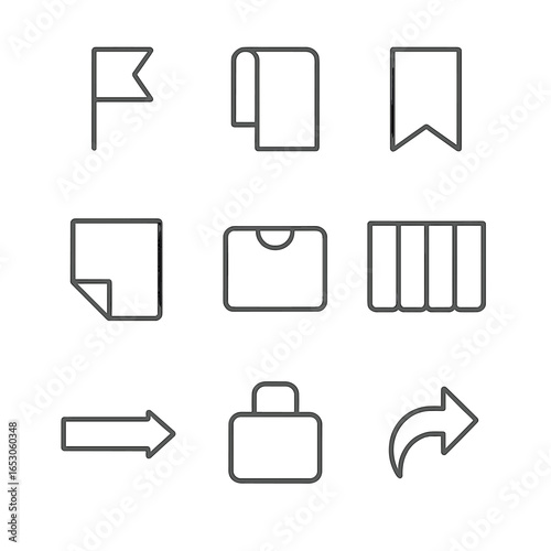 Bookmark Icons Collection. Outline style icon of Bookmark & Tabs: adhesive tab flag, magnetic bookmark, ribbon marker, corner clip