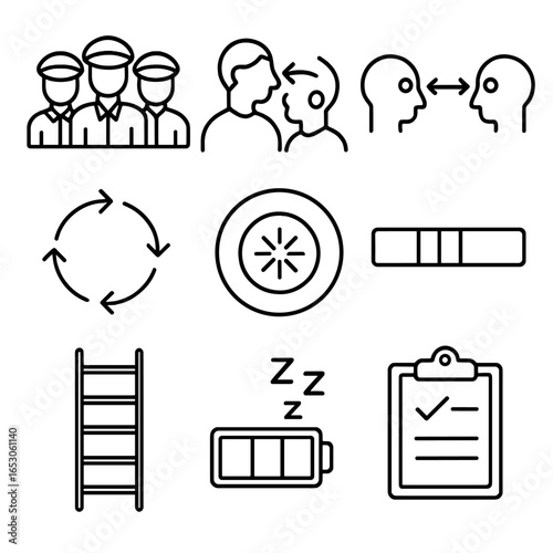 Bridge Management Icon. Outline style icon of Bridge Resource Management: team briefing icon, challenge-response speech, eye