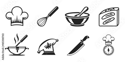 Kitchen equipment and cooking icons