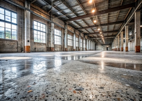 Distressed grey terrazzo marble stone floor in old warehouse
