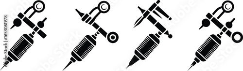 Black Tattoo Machine Collection on a Transparent Background Professional Isolated