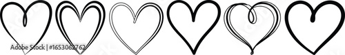 Collection of Heart Shape Outline Doodle Style Symbol on White Transparent Background