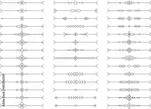 Decorative Dividers Set, Elegant Line Borders with Geometric and Floral Elements Design