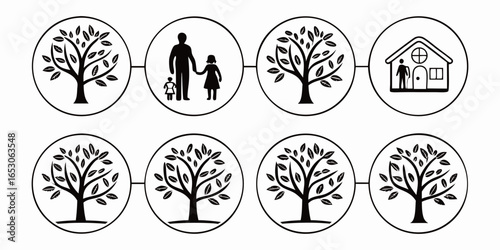 Family tree icons isolated on white