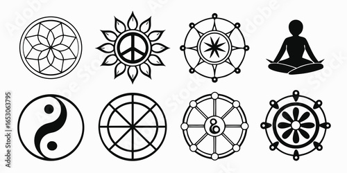 Spiritual and cultural symbols isolated on white background