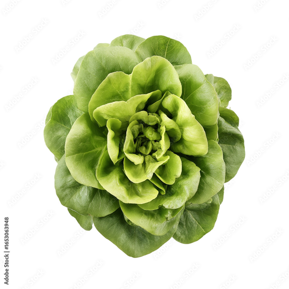 Obraz premium Fresh green lettuce isolated on a transparent background, vibrant leafy texture ideal for healthy eating concepts, perfect for springtime salad recipes