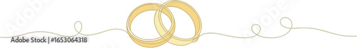 Elegant Golden Wedding Rings Connected by Decorative Line on Transparent Background