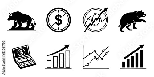 Finance and trading icons isolated