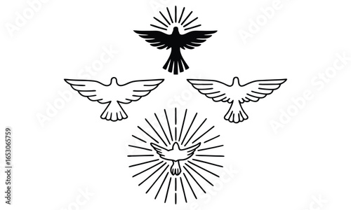 Symbols of the Holy Spirit Dove and Flame Icons