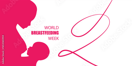 World breastfeeding week illustration with mother and baby in heart shape on a dark blue background