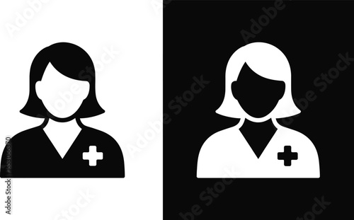 Medical Staff Person Icon with a Plus Sign in Two Color Variations Design