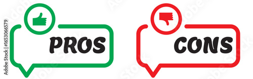 Pros and cons icon set. thumbs up and down. vector illustratio.