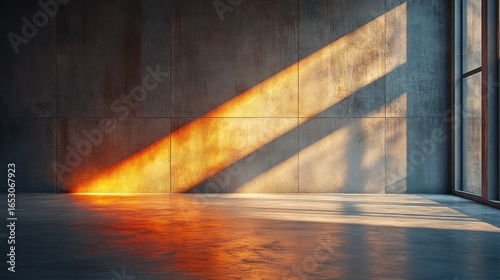 Architectural Corner Frame with Sunlight Golden Triangle on Gray Wall, Minimalist Surface and Geometric Space

