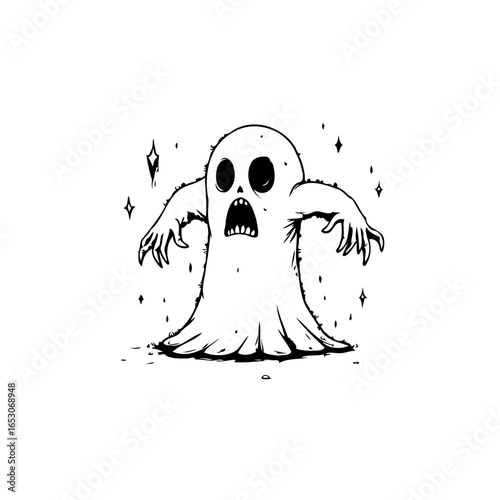 Spooky halloween ghost vector illustration with vintage style and scary face expression perfect for t shirt