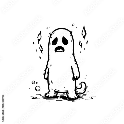 Sad spooky ghost illustration embodying loneliness and fear, perfect for halloween themed designs and animations with detailed textures