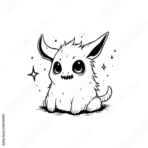 Adorable horned creature cartoon style illustration showcasing simplicity and cuteness ideal for children's content and whimsical projects