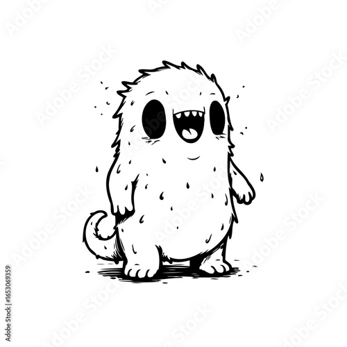 Cute fluffy monster with a tail illustration showcasing an expressive character design perfect for children's books and whimsical artwork