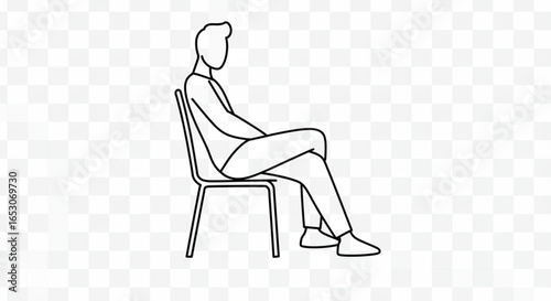 Outline illustration of a man sitting in a chair with legs crossed in a relaxed posture style drawing
