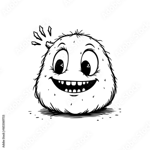 Illustration of a whimsical furry creature with a charming smile and playful expression, radiating positivity