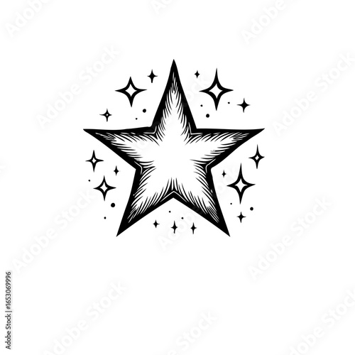 Elegant black star drawing design with shimmering elements enhances visual appeal suitable for festive occasions