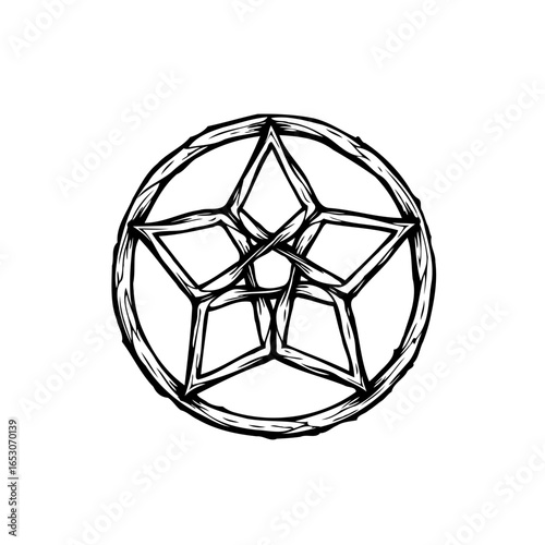 Stylized pentagram vector illustration, with circle boundary for witchcraft and occult practices and religious symbols