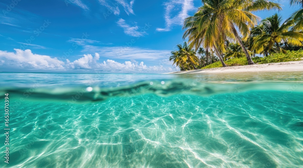 Fototapeta premium Tropical beach, turquoise water, palm trees