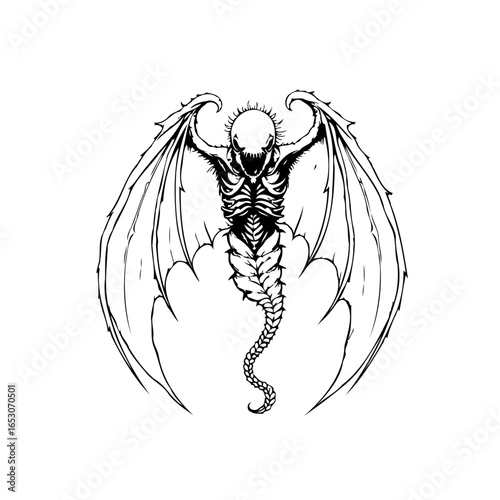 Creepy winged skeleton demon with ribs illustration design for halloween and dark concepts themes